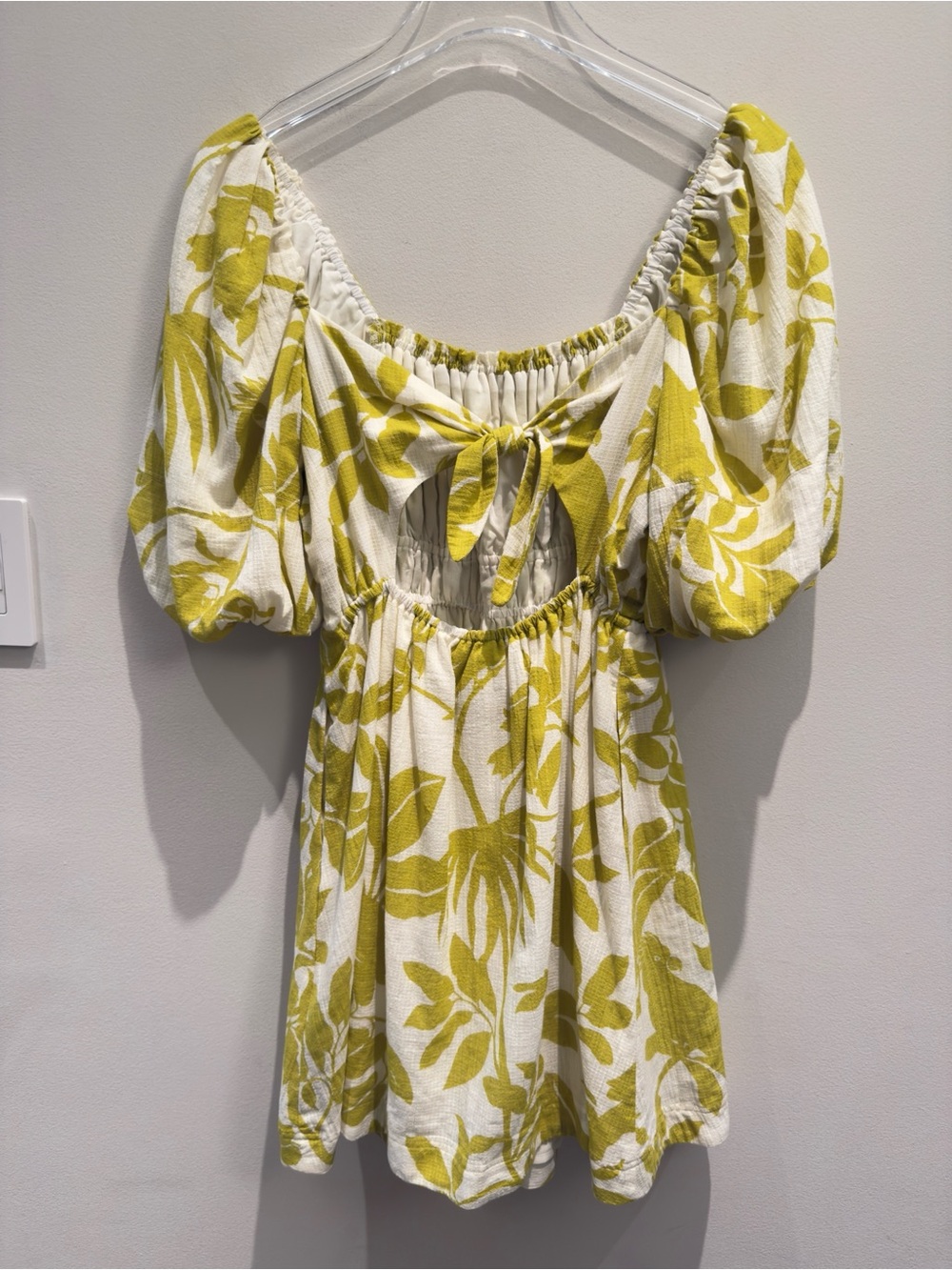 Maeve By Anthropologie Puff Sleeve Mini Dress Citron White Floral Size XS Womens - Picture 4 of 9